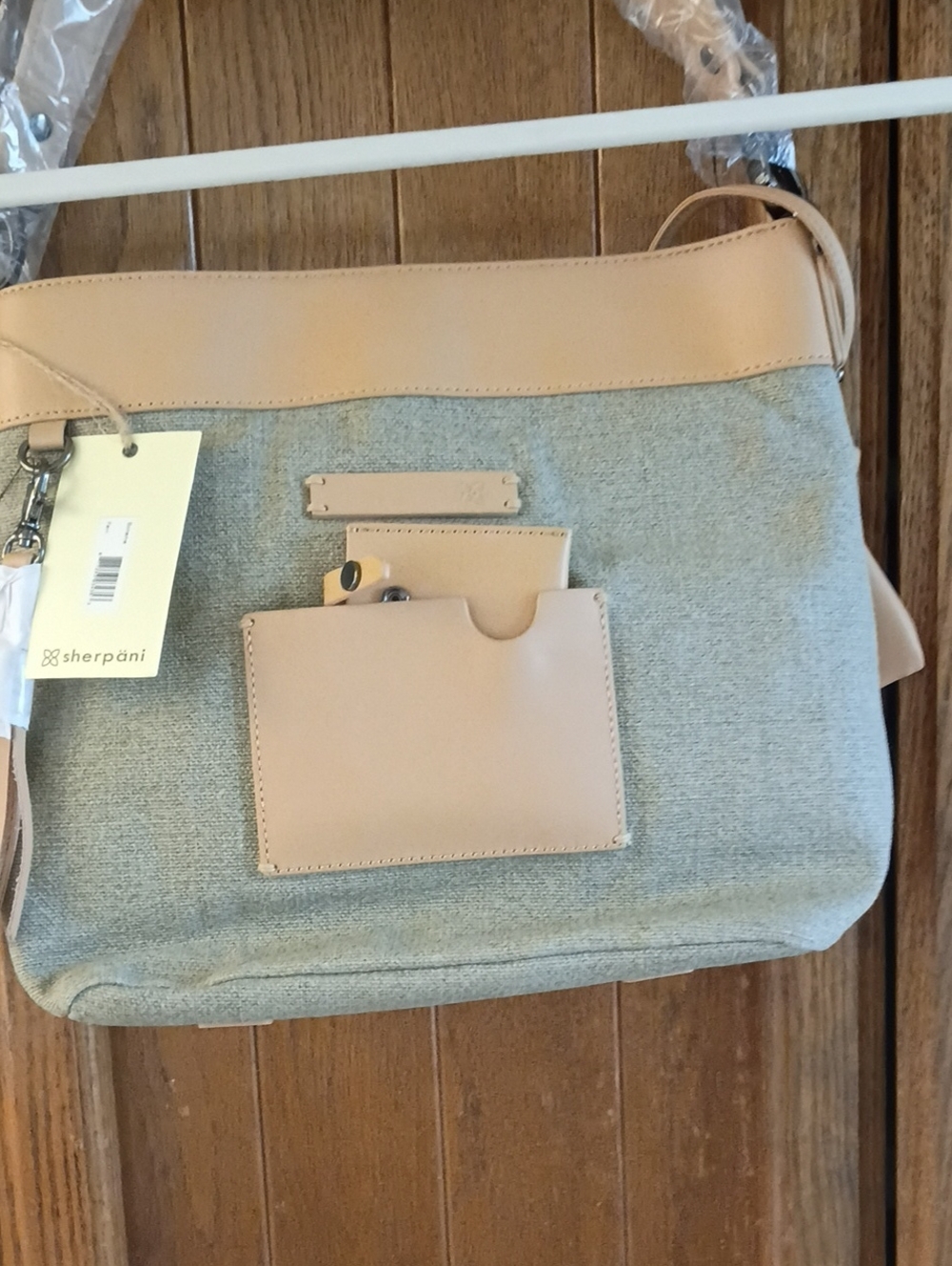 Sherpani Beige & Light Gray Crossbody Bag, Shoulder Bag with Front Pockets NWT